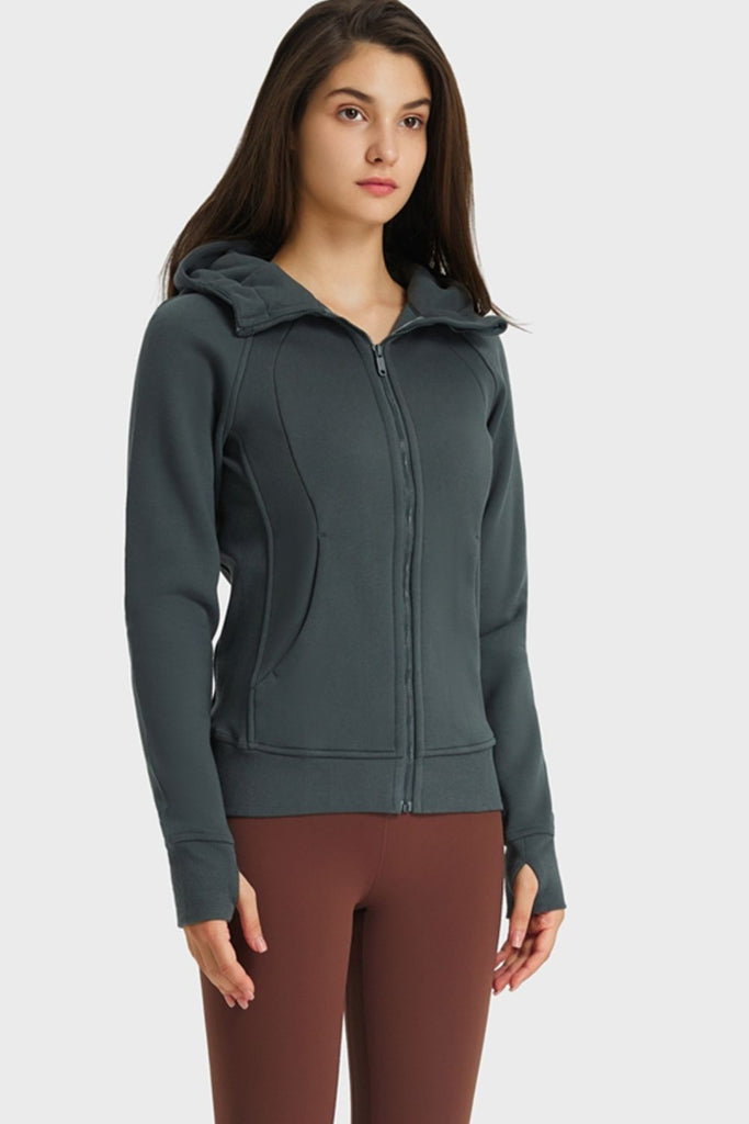 Lavender Progress Not Perfection Zip Up Seam Detail Hooded Sports Jacket activewear