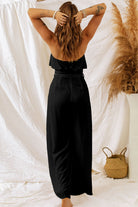 Black Tie-Waist Ruffled Strapless Wide Leg Jumpsuit Clothing