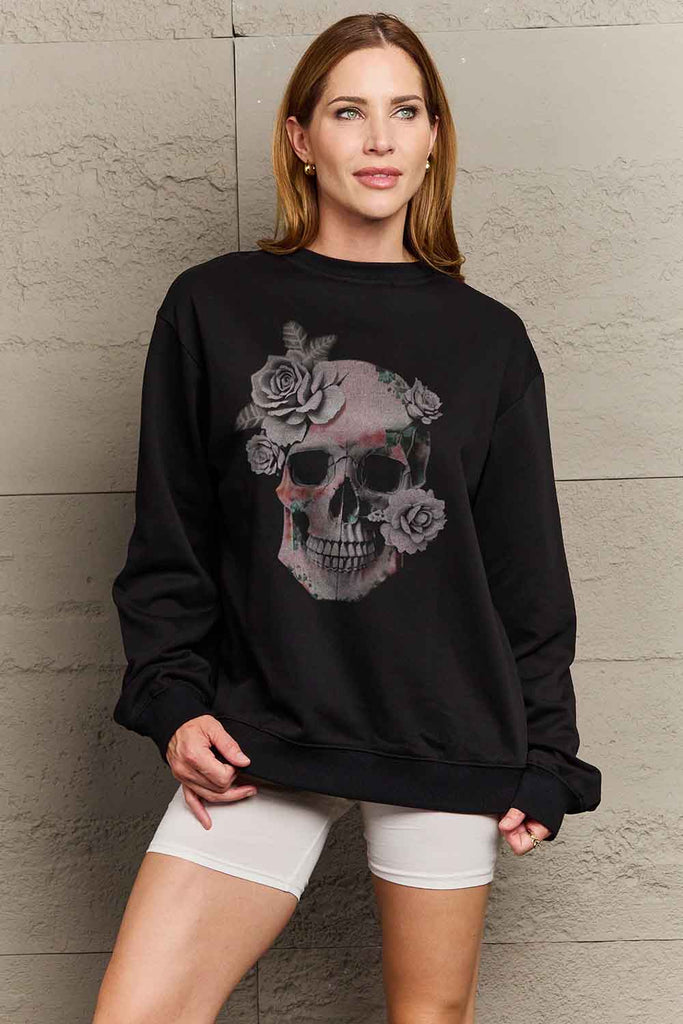 Rosy Brown Simply Love Simply Love Full Size Dropped Shoulder SKULL Graphic Sweatshirt Graphic Tees
