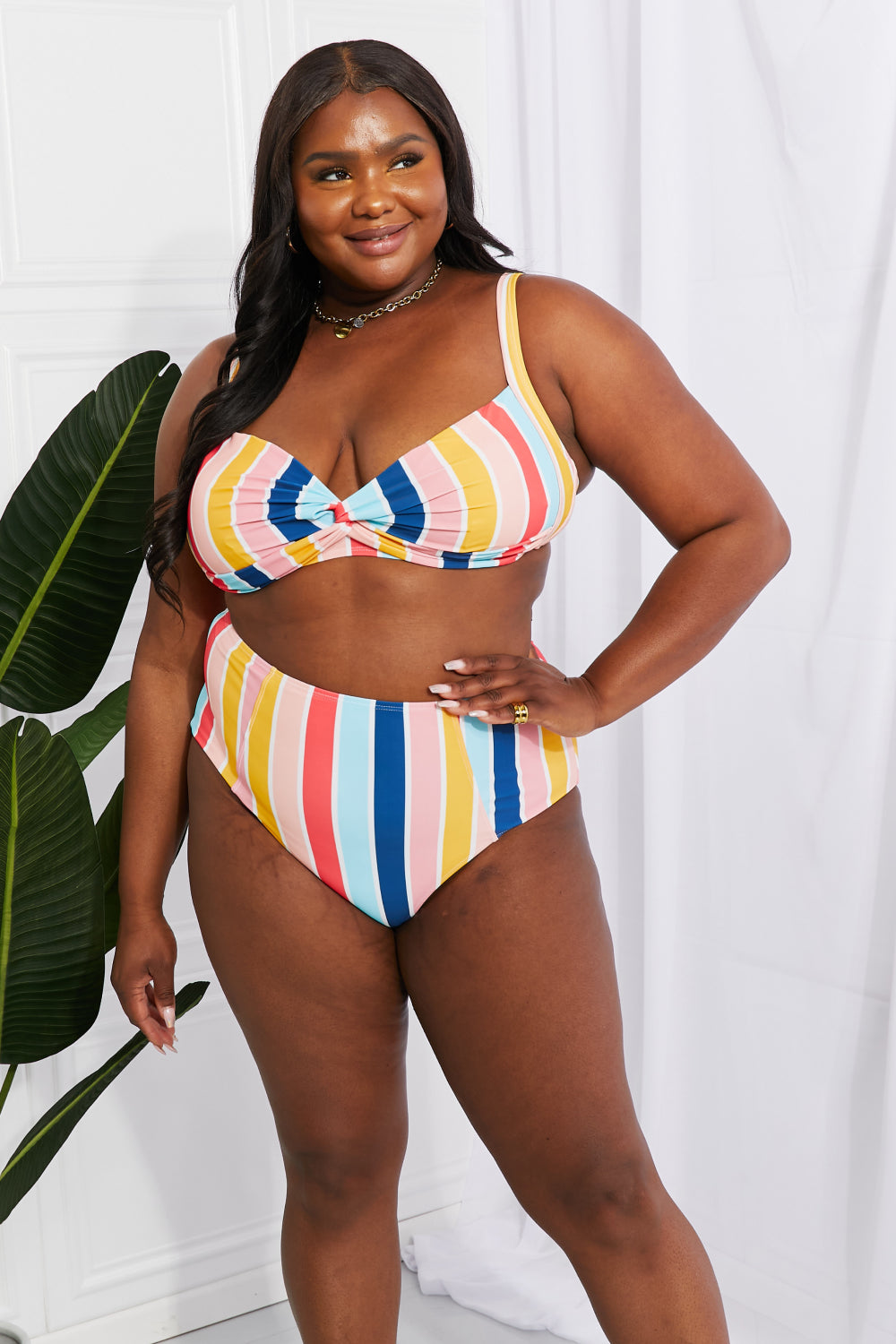 Dark Slate Gray Marina West Swim Take A Dip Twist High-Rise Bikini in Stripe Swimwear