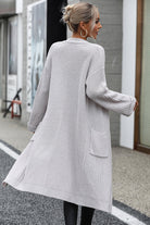 Gray Dropped Shoulder Long Sleeve Cardigan with Pocket