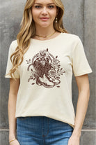 Rosy Brown Simply Love Full Size Cowboy Boots Flower Graphic Cotton Tee Tops