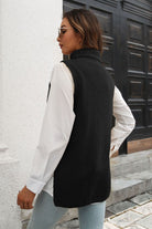 Black Ribbed Mock Neck Sleeveless Sweater Vest Clothing