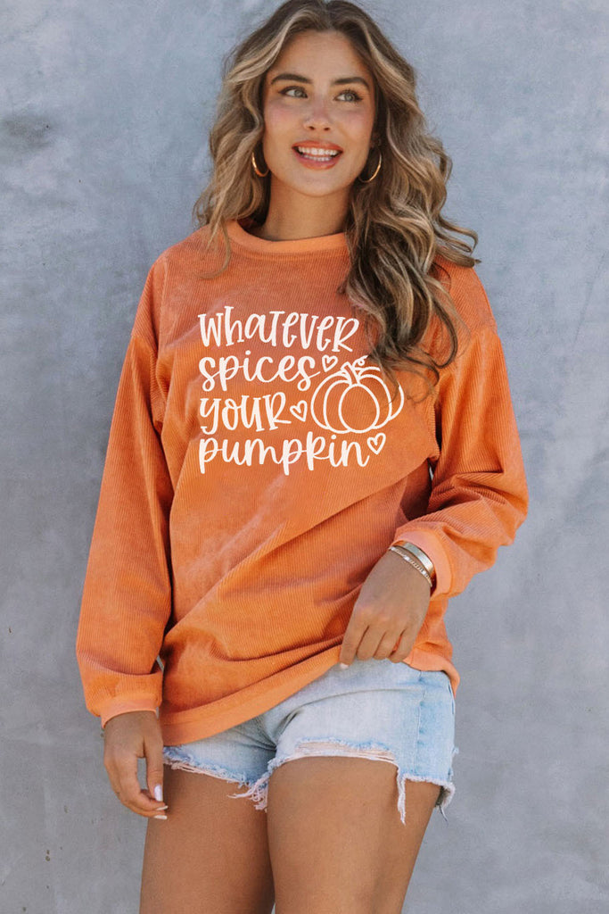 Rosy Brown WHATEVER SPICES YOUR PUMPKIN Graphic Sweatshirt Sweatshirts
