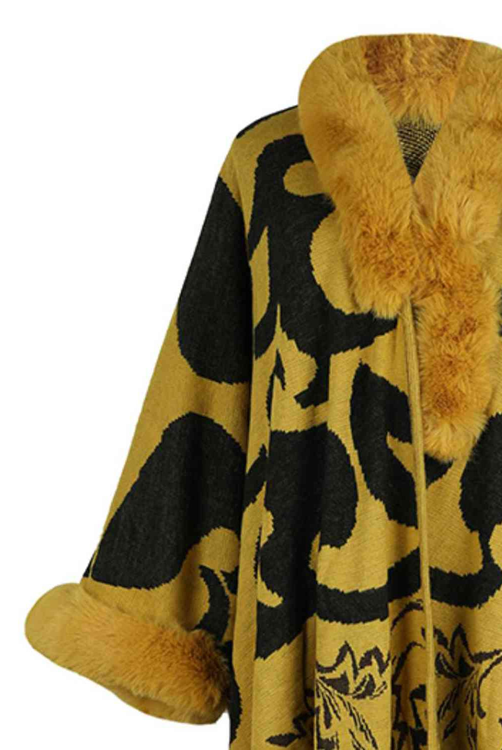 Dark Goldenrod Faux Fur Trim Poncho Clothes