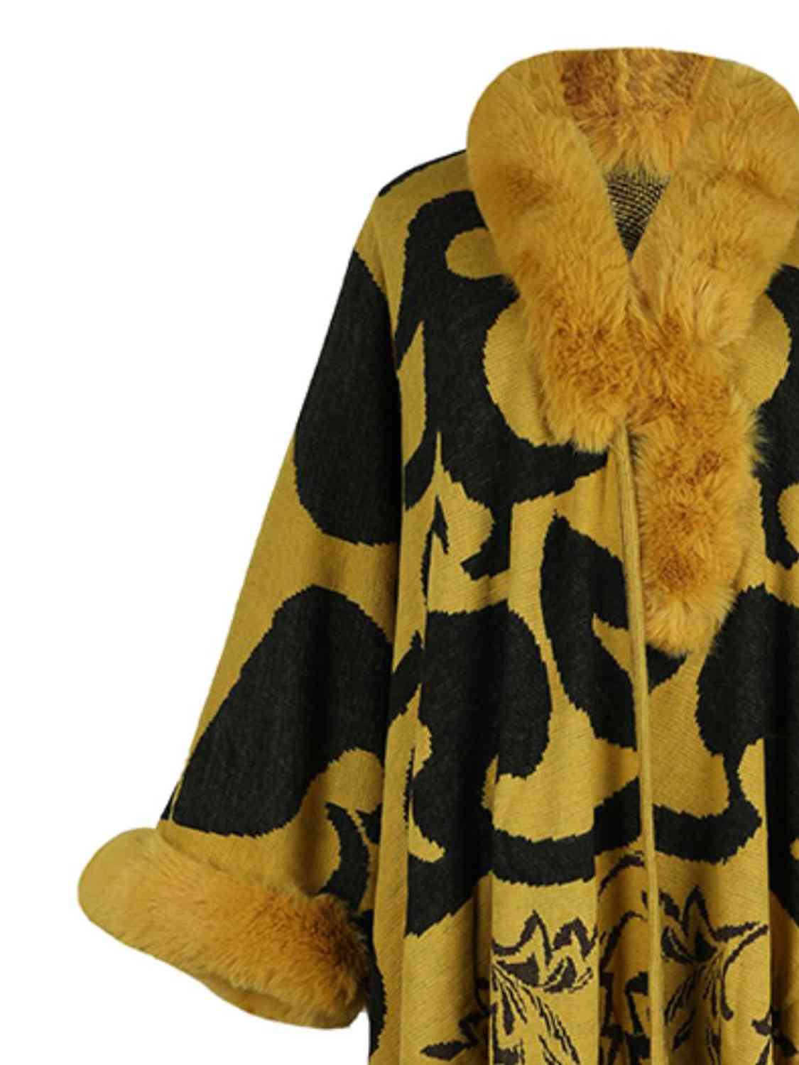 Dark Goldenrod Faux Fur Trim Poncho Clothes