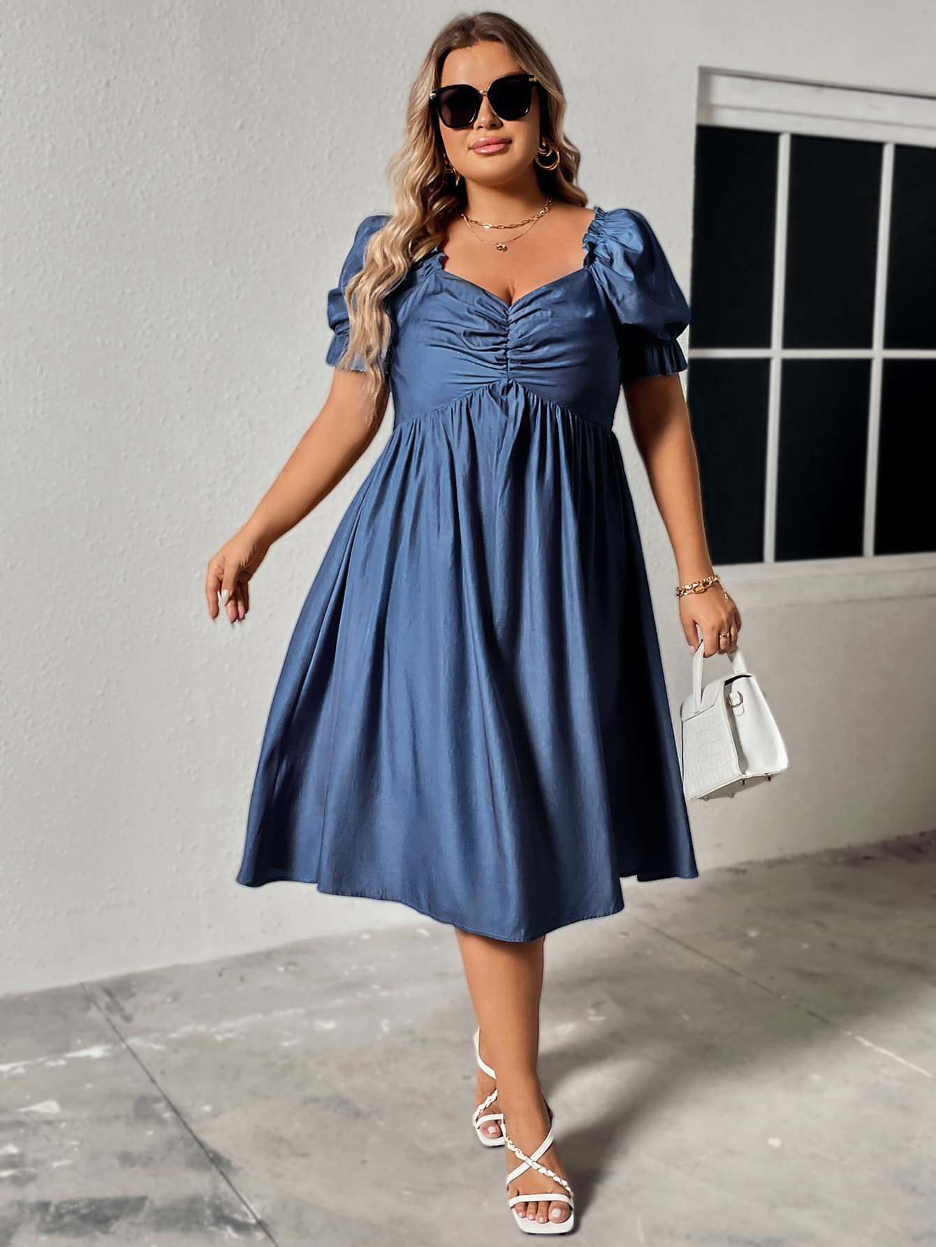 Gray In Her Chic Era Plus Size Ruched Sweetheart Neck Dress Plus Size Dresses