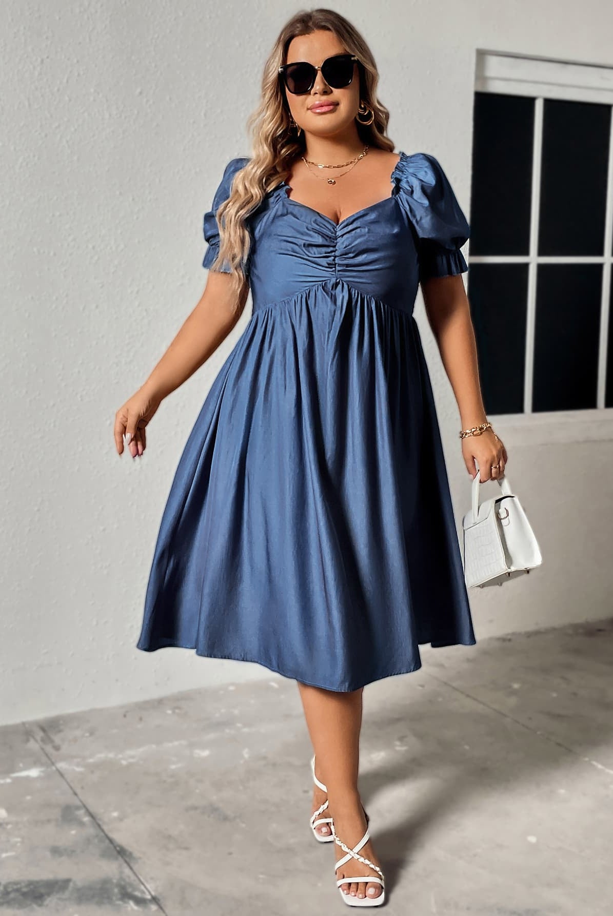 Gray In Her Chic Era Plus Size Ruched Sweetheart Neck Dress Plus Size Dresses