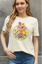 Rosy Brown Simply Love Full Size Flower Graphic Cotton Tee Tops