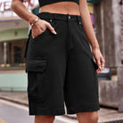 Black Denim Cargo Shorts with Pockets Denim