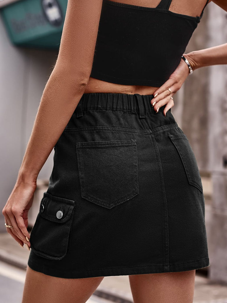 Rosy Brown Denim Mini Skirt with Pockets Denim
