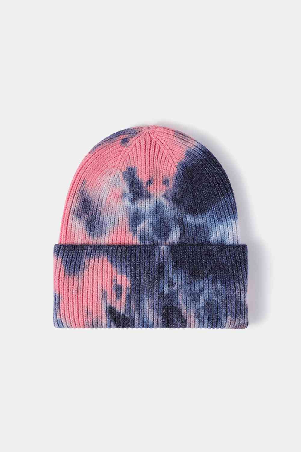 Lavender Tie-Dye Cuffed Rib-Knit Beanie Hat Winter Accessories