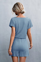 Gray Lace Trim V-Neck Romper Clothes