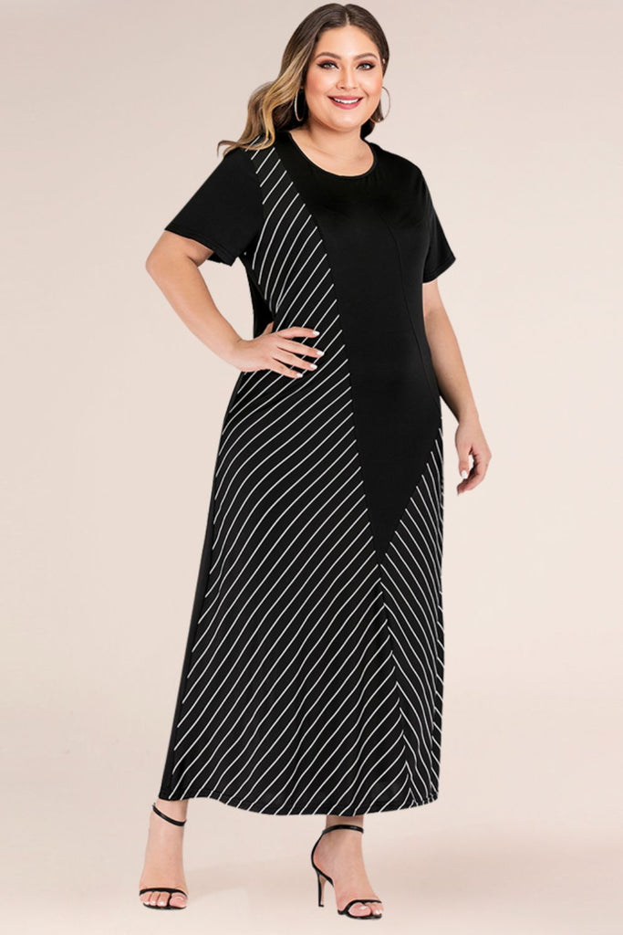 Black Plus Size Striped Color Block Tee Dress Plus Size Clothes