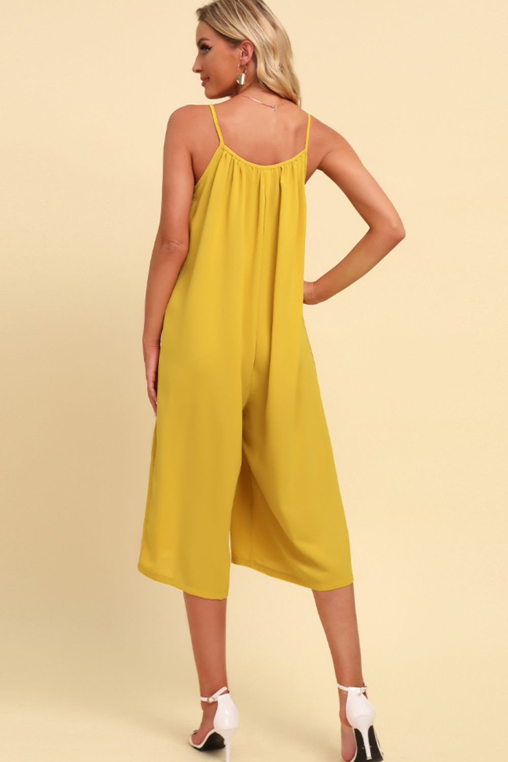 Wheat Spaghetti Strap Scoop Neck Jumpsuit Clothing