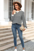 Gray Striped Round Neck Dropped Shoulder Sweater Capsule