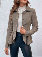 Light Gray Ruffle Hem Collared Blazer Clothes