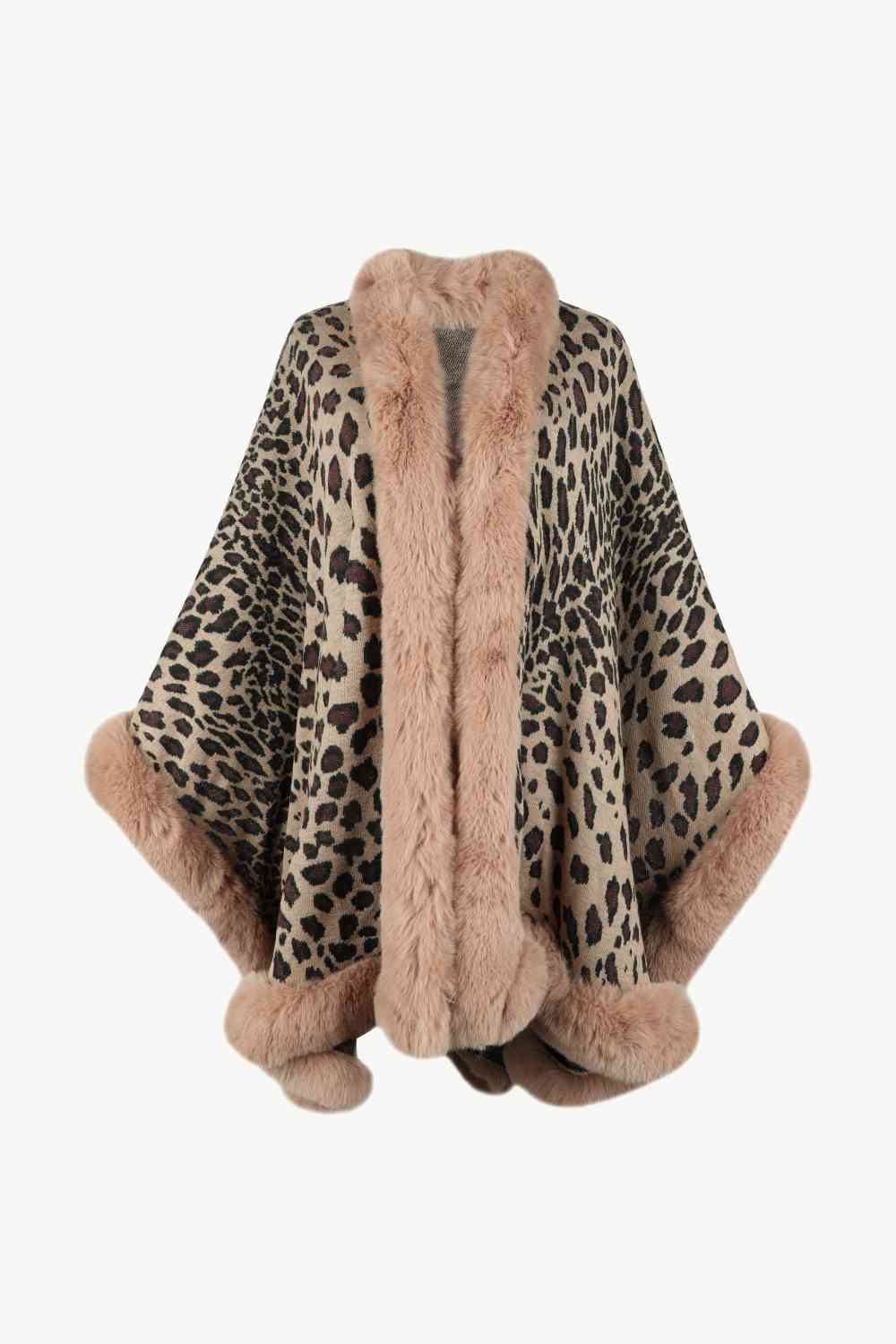 Beige Leopard Open Front Poncho Trends