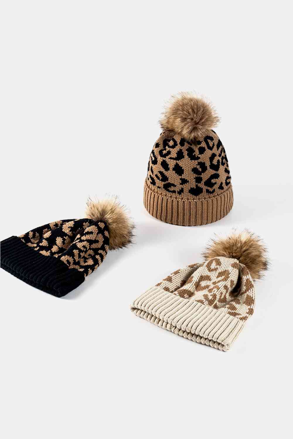 Lavender Leopard Pom-Pom Cuffed Beanie Winter Accessories