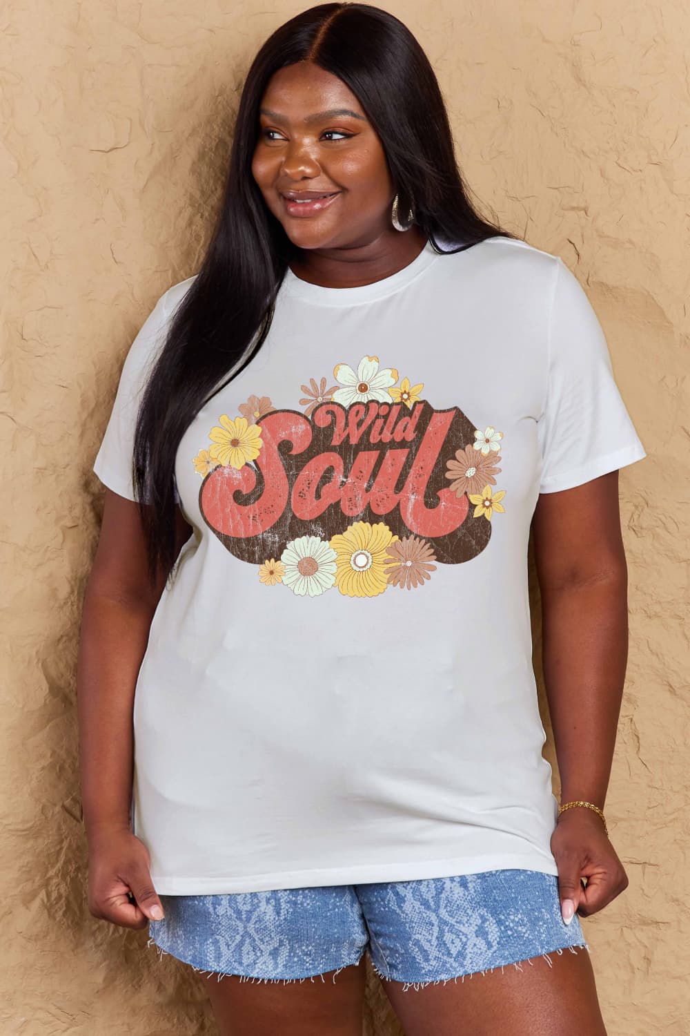 Rosy Brown Simply Love Full Size WILD SOUL Graphic Cotton T-Shirt Graphic Tees