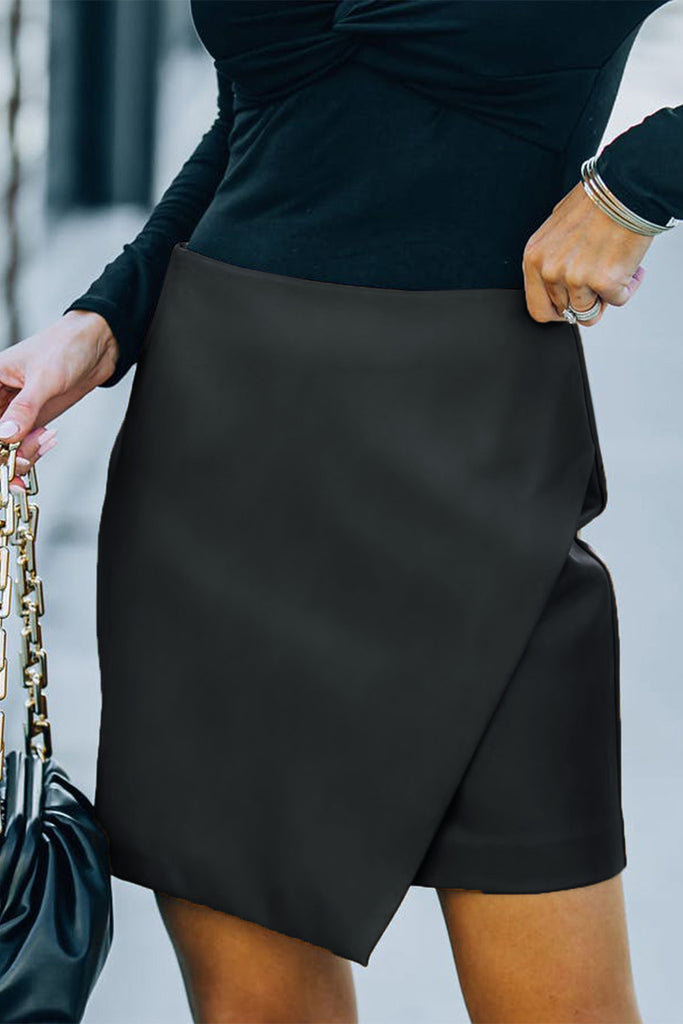 Gray Double Take Asymmetrical PU Leather Mini Skirt Mini Skirts