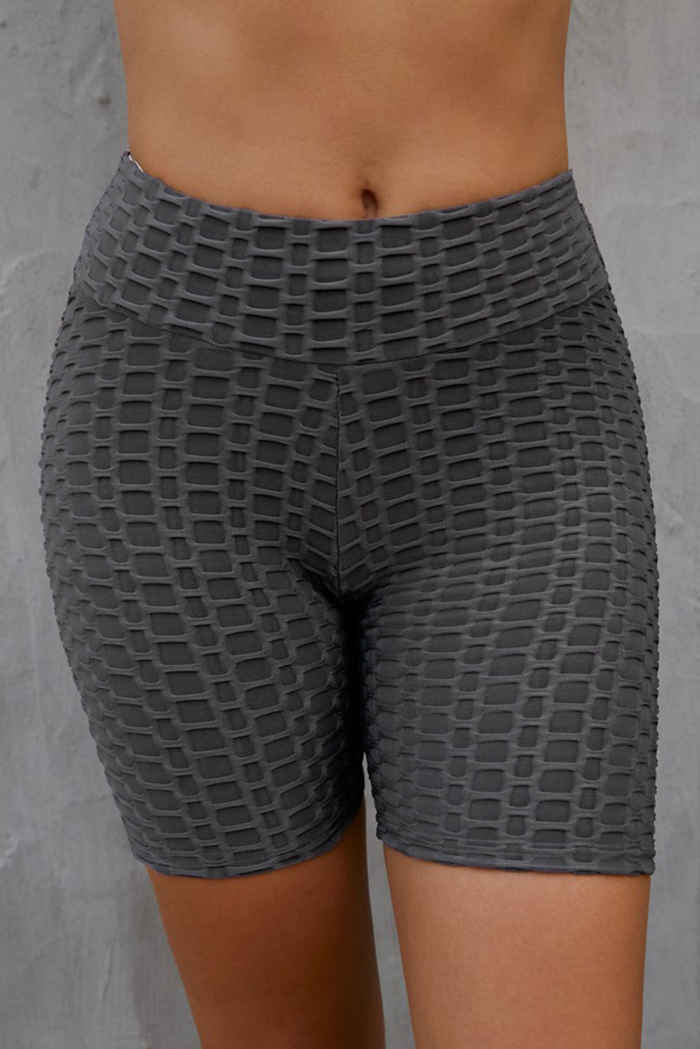 Dark Slate Gray Textured High Waisted Biker Shorts activewear