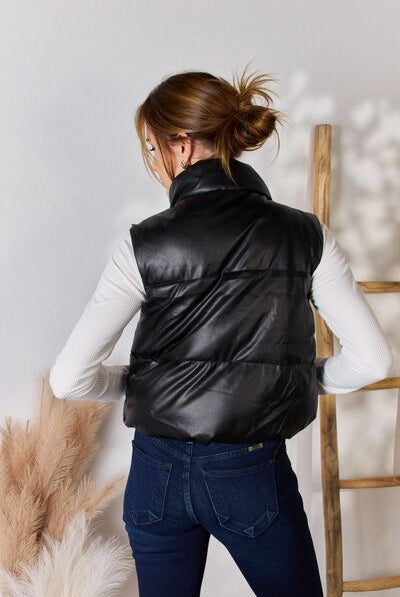 Black Love Tree Faux Leather Snap and Zip Closure Vest Coat Clothes