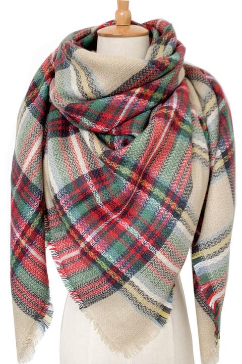 Rosy Brown Plaid Imitation Cashmere Scarf Winter Accessories