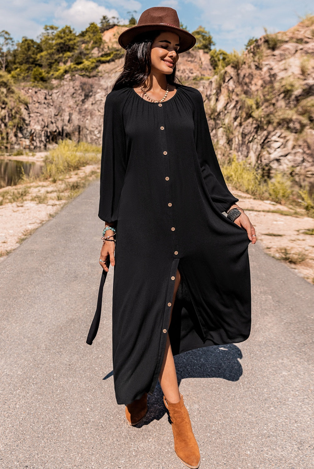 Tan Your New Obsession Long Sleeve Round Neck Dress Casual Dresses