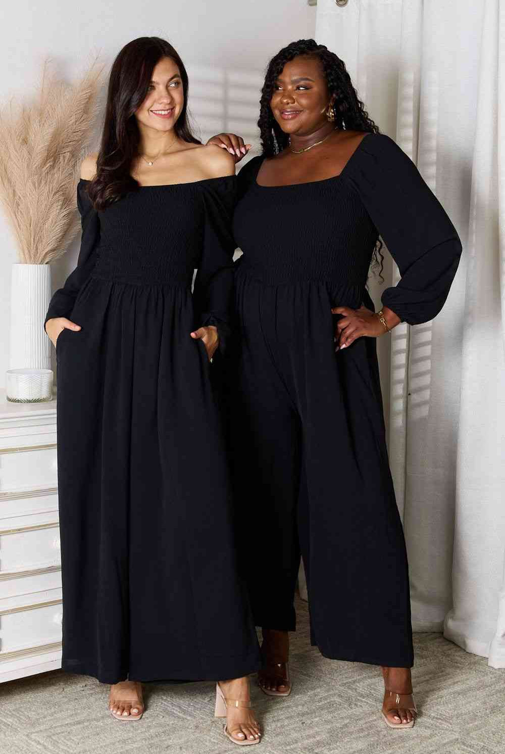 Black Double Take Square Neck Jumpsuit with Pockets Jumpsuits & Rompers