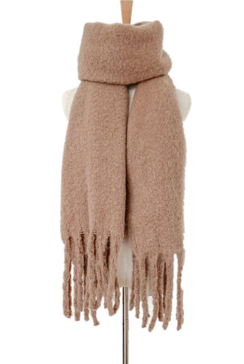 Rosy Brown Fringe Detail Polyester Scarf Winter Accessories
