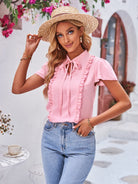 Thistle You Look Pretty Tie Neck Frill Trim Puff Sleeve Top Shirts & Tops