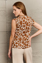 Tan Giraffe Print Round Neck Tank Top Clothing
