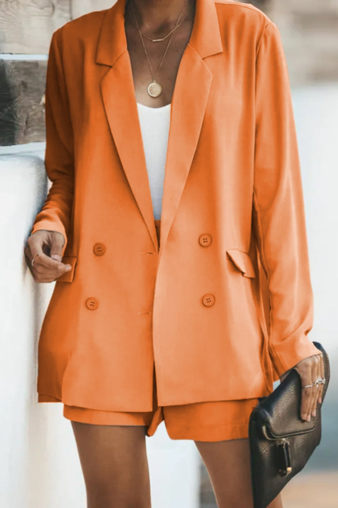 Coral Longline Blazer and Shorts Set with Pockets Outfit Sets