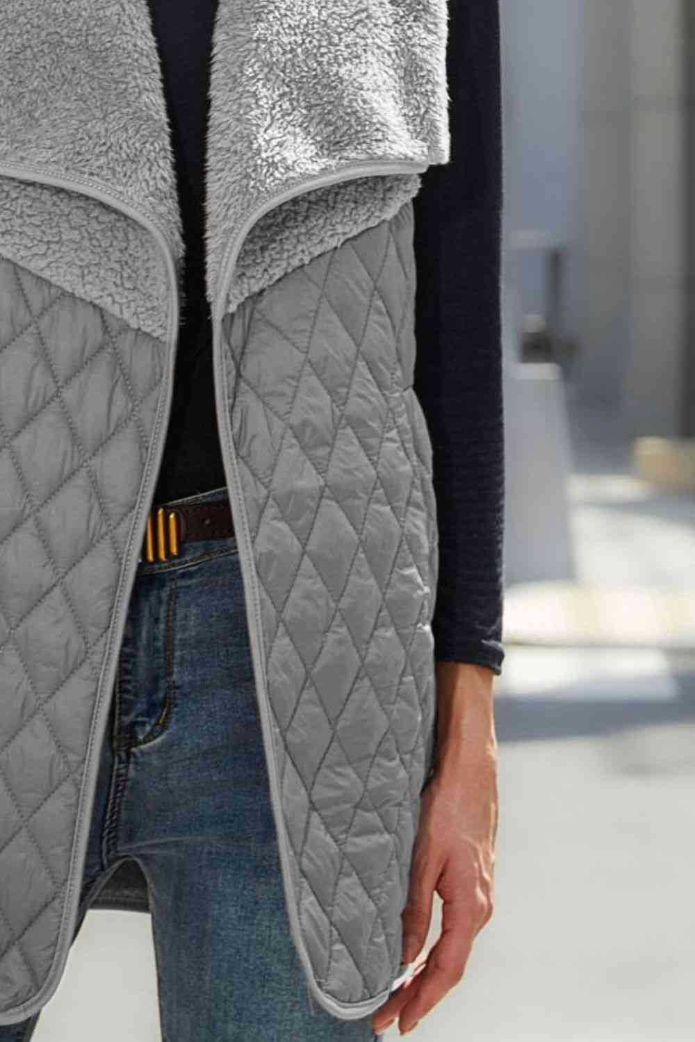 Slate Gray Open Front Collared Vest Winter Accessories