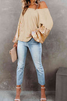 Slate Gray Sequin Waffle-Knit Blouse Holiday