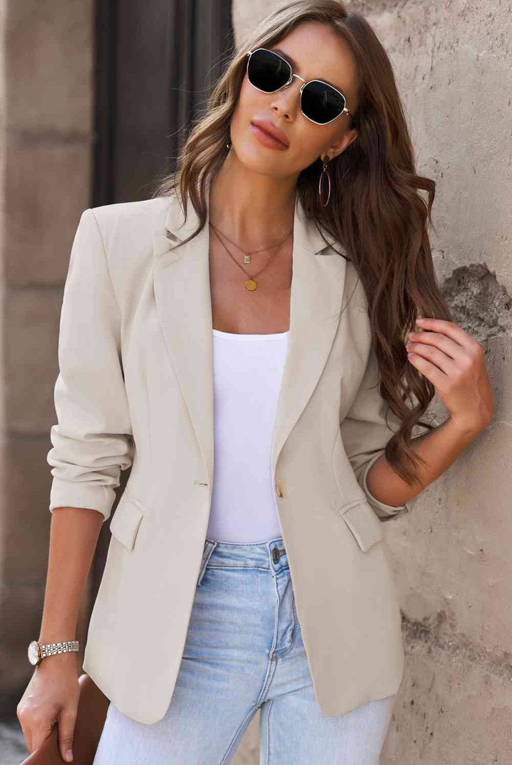 Rosy Brown One-Button Flap Pocket Blazer Clothes