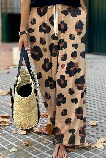 Rosy Brown Leopard Wide Leg Pants Trends