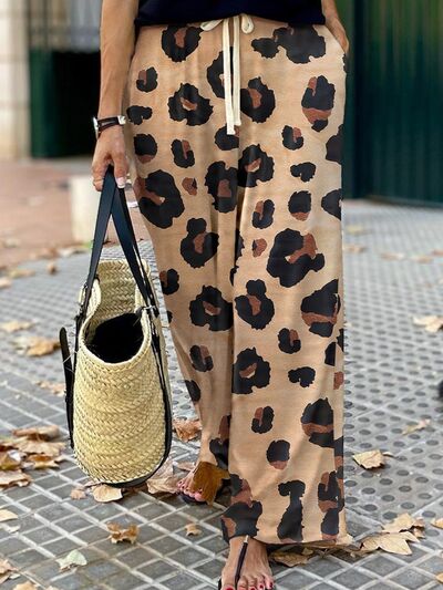 Rosy Brown Leopard Wide Leg Pants Trends
