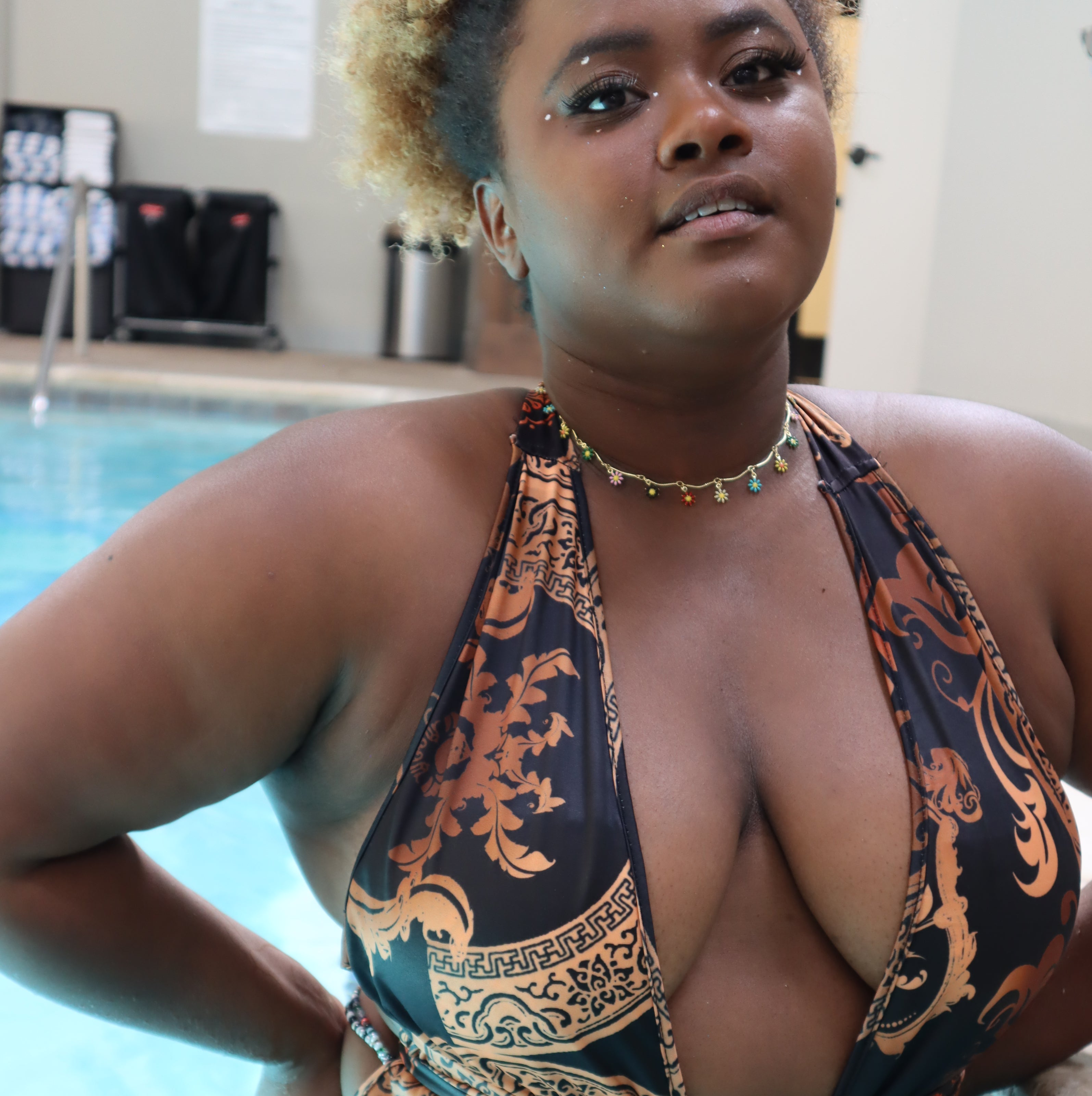 Dark Slate Gray Rich Auntie Vibes Deep V Swimsuit and Kimono Swimwear