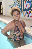 Gray Rich Auntie Vibes Deep V Swimsuit and Kimono Swimwear