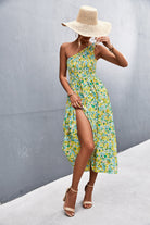 Gray It's An Art Floral Smocked One-Shoulder Midi Dress Casual Dresses