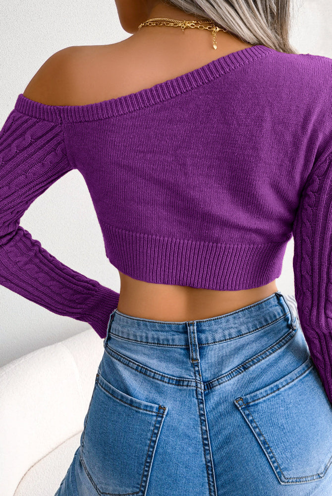 Thistle Mixed Knit One-Shoulder Cropped Sweater Shirts & Tops