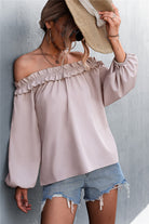 Dark Gray Victoria Frill Off-Shoulder Top Shirts & Tops