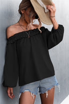 Gray Victoria Frill Off-Shoulder Top Shirts & Tops