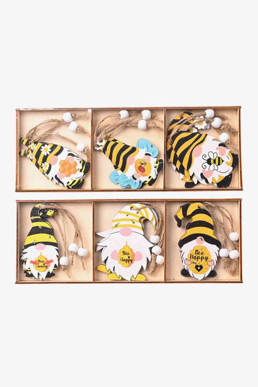 Beige 3-Pack Bee Wood Gnome Ornaments Gifts