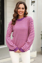 Gray Striped Round Neck Dropped Shoulder Sweater Capsule