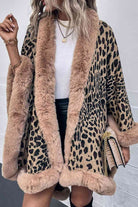 Rosy Brown Leopard Open Front Poncho Trends