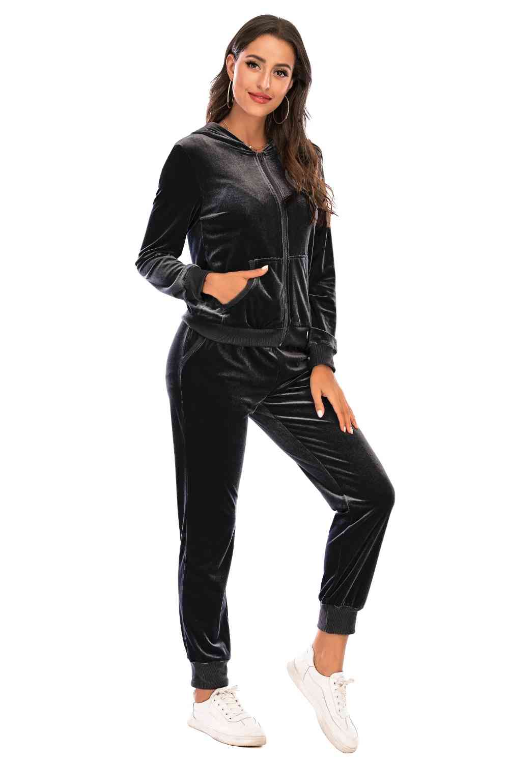 Light Pink Zip-Up Hooded Jacket and Pants Set New Year Looks