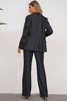 Black Striped Long Sleeve Top and Pants Set Clothing